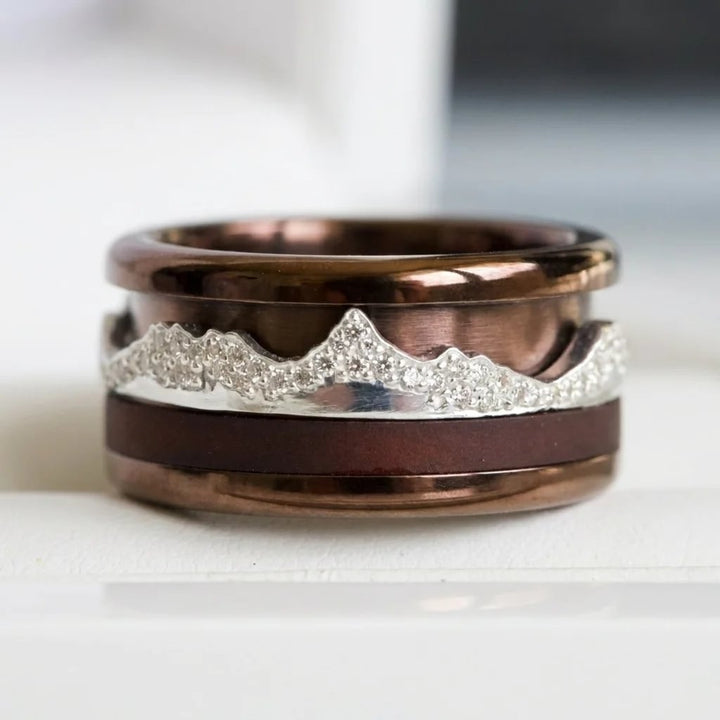 🗻 💎 Anneau (deux tiers) "Dents d'argent" en argent poli pour bague mood interchangeable