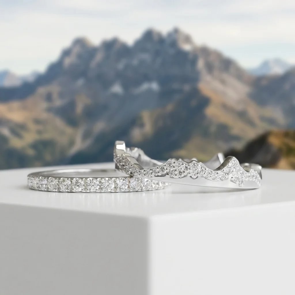 🗻 💎 Anneau (deux tiers) "Dents d'argent" en argent poli pour bague mood interchangeable