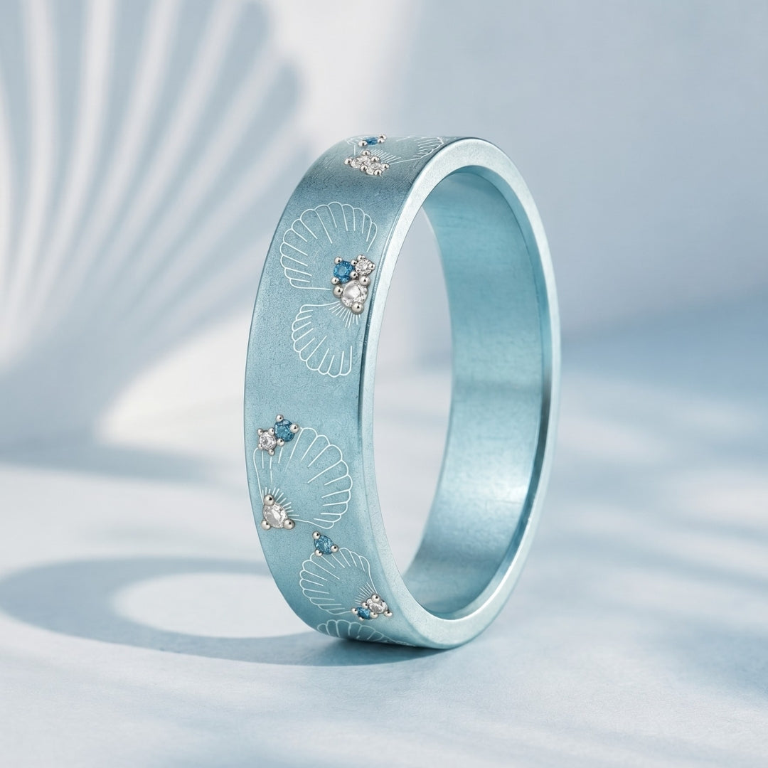 Anneau (deux tiers) "Corélis" en aluminium bleu pastel pour bague mood interchangeable
