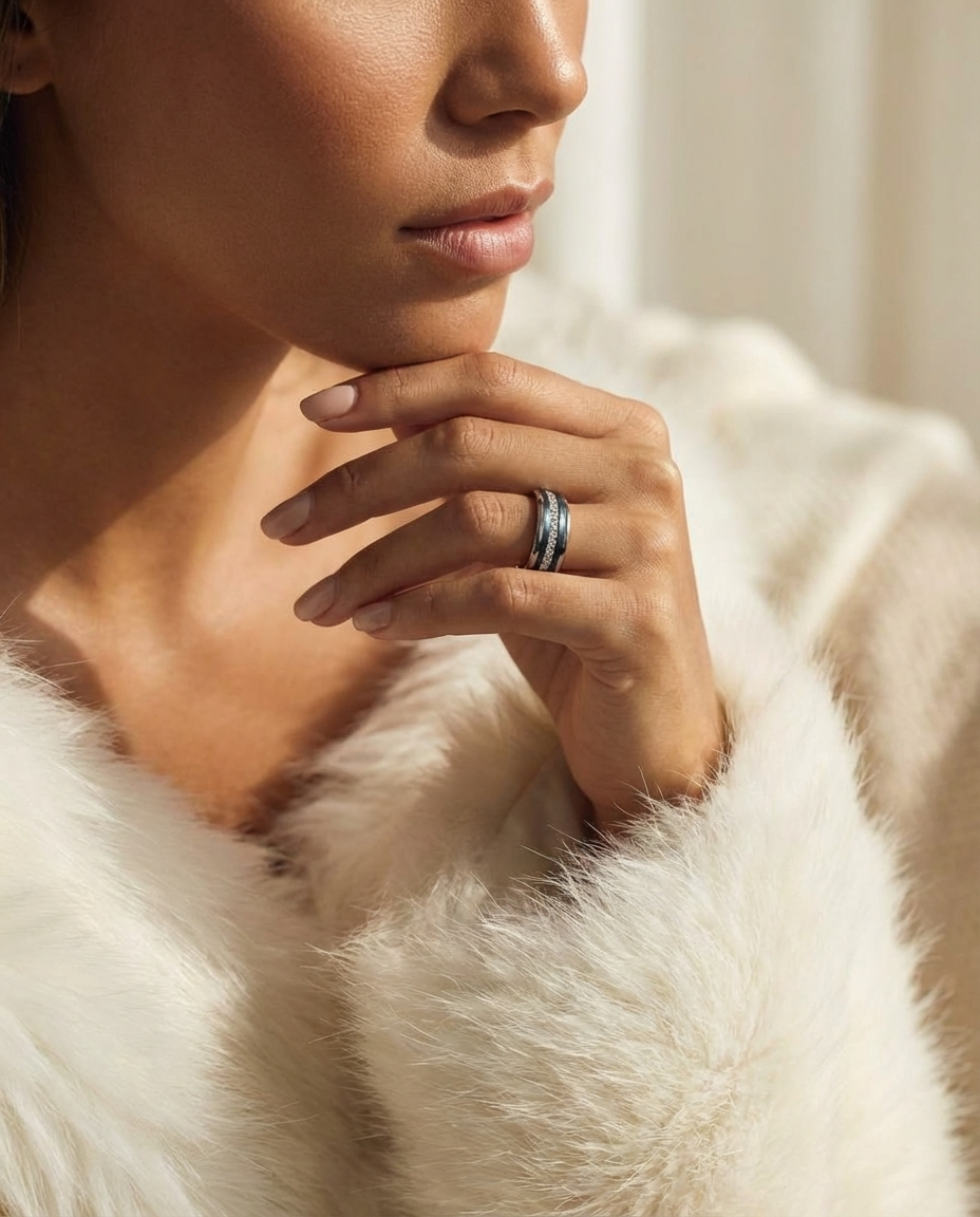 Bague mood en argent 925 et zircons "Douceur d'hiver" avec couleur interchangeable