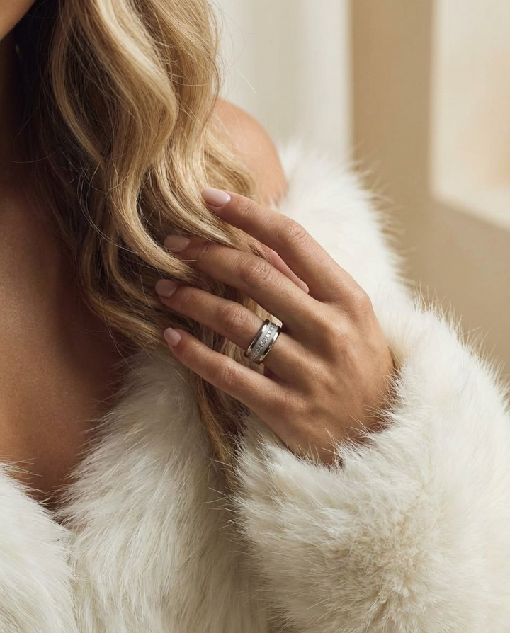 Bague mood en argent 925 et zircons "Douceur d'hiver" avec couleur interchangeable