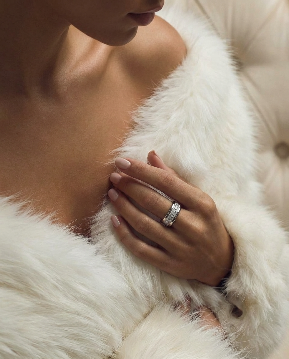 Bague mood en argent 925 et zircons "Douceur d'hiver" avec couleur interchangeable