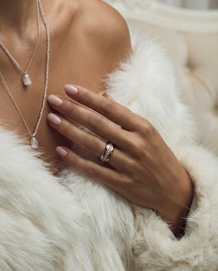 Bague mood en argent 925 et zircons "Douceur d'hiver" avec couleur interchangeable