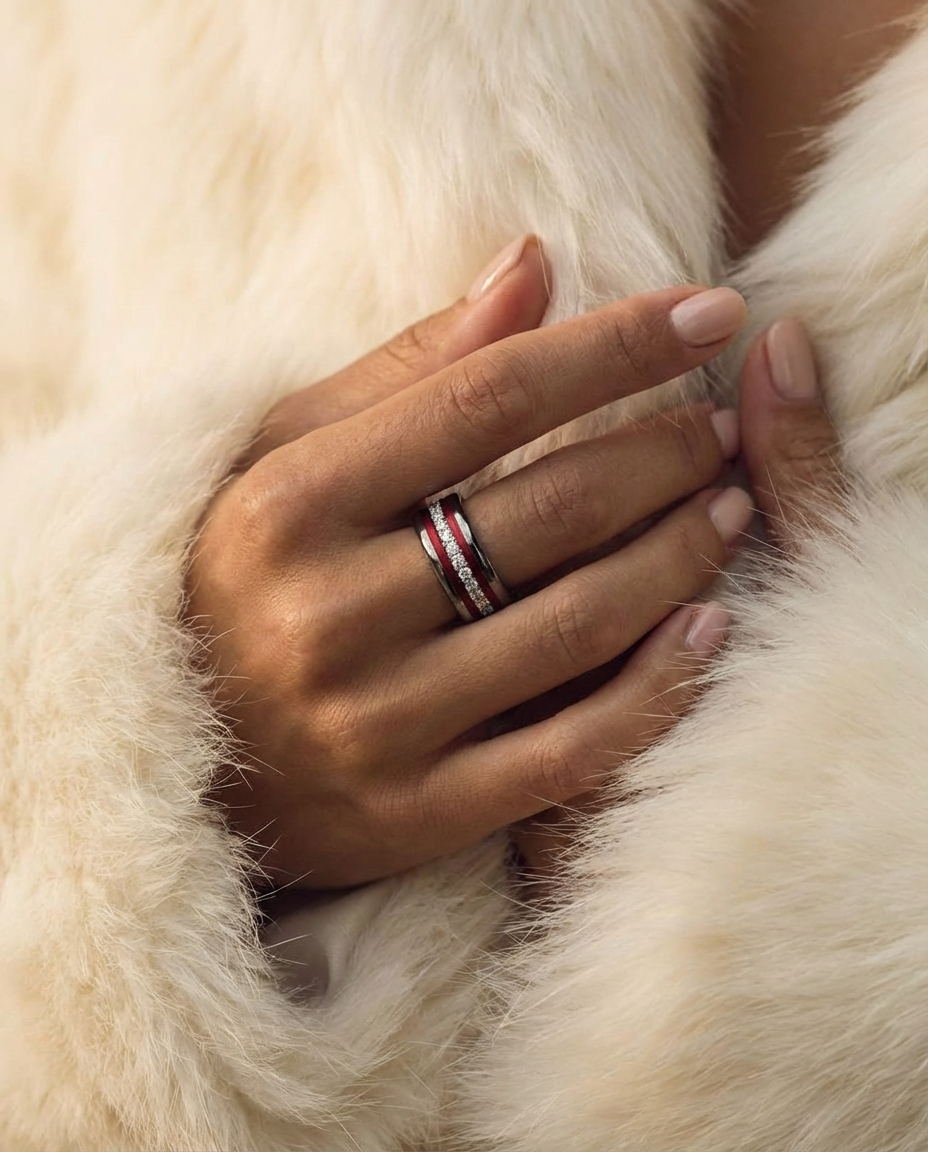 Bague mood en argent 925 et zircons "Douceur d'hiver" avec couleur interchangeable