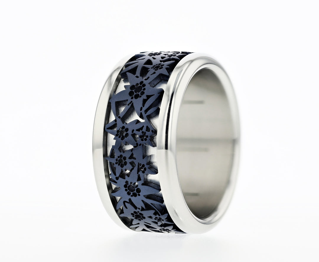Bague mood interchangeable - 3d Edelweiss - bleu minéral
