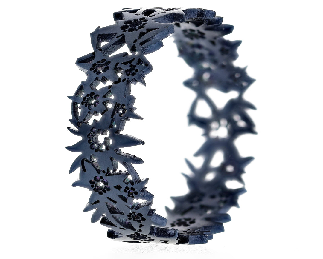 Addon - Bague mood interchangeable - 3d Edelweiss - bleu minéral