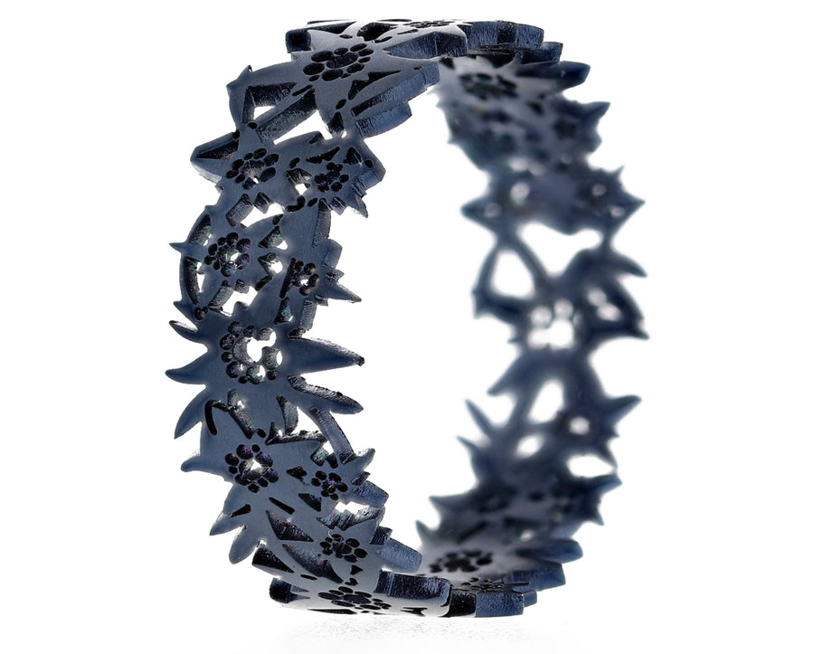 Addon - Bague mood interchangeable - 3d Edelweiss - bleu minéral