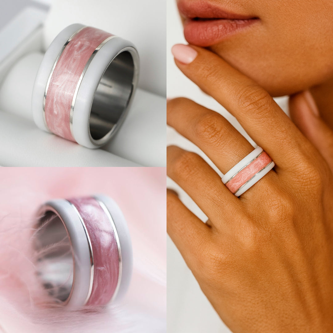 Ring in 925 silver and pink enamel