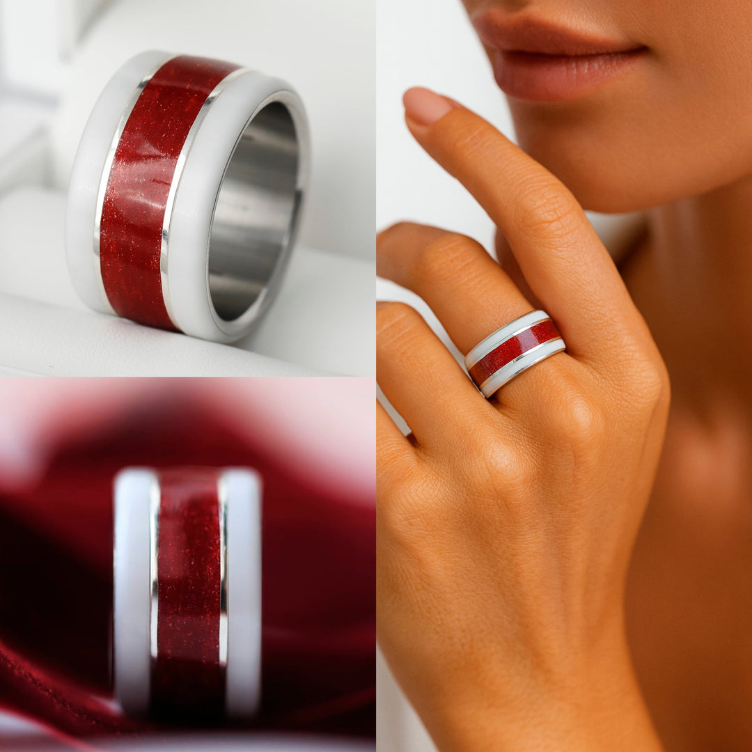 Ring in 925 silver and red enamel