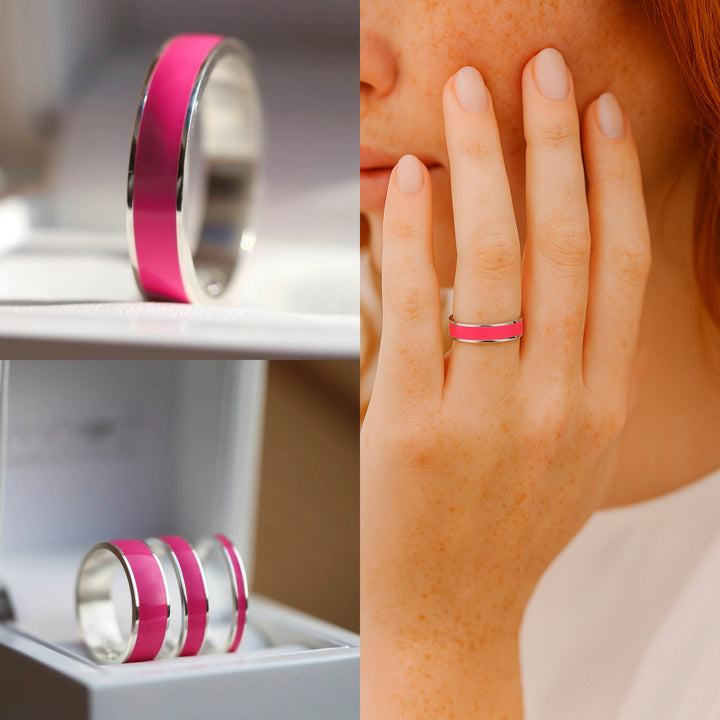 💓Inner ring (2/3 addon) in 925 silver with fuschia pink enamel coating💓