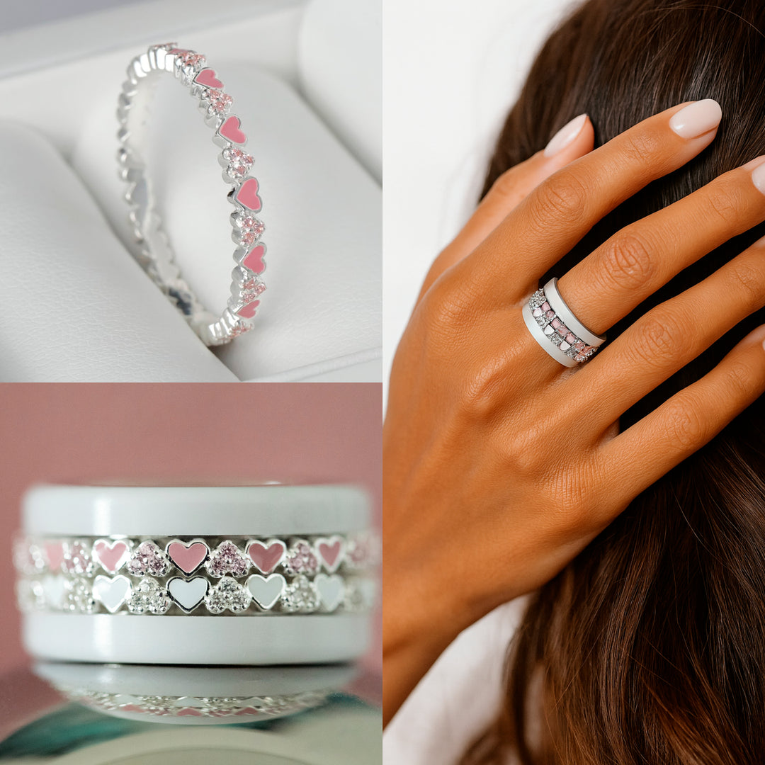 Innenring (medium Addon) 3D „Allianz der Herzen“ rosa aus Silber und mit Zirkonia-Kristallen besetzt