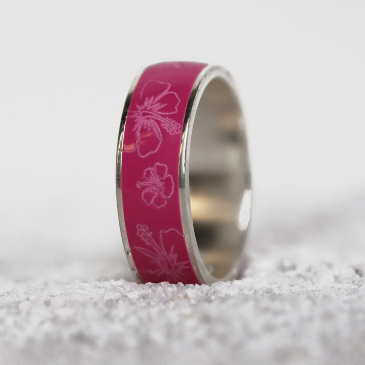Innenring  (Addon oder 2/3 Addon) "Zuri" oder "Hibis Kiss" Fuchsia 💓 aus 925er Silber mit eingraviertem Muster und Emaille-Beschichtung