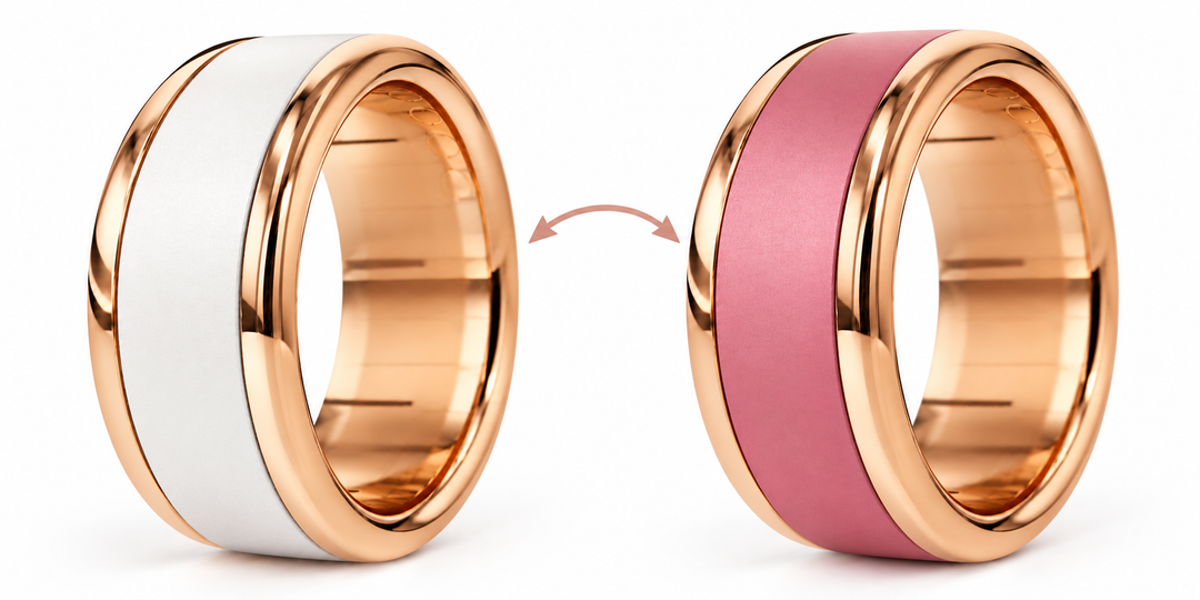 Les éphémères d'octobre. La tendresse. — bague mood finition gold avec deux tiers rose pastel et blanc