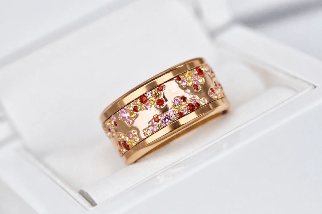 🌅 Addon „Feuille de Rose" aus Silber mit poliertem Roségold, gefasst mit Zirkonia-Steinen
