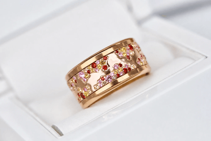🌅 Addon „Feuille de Rose" aus Silber mit poliertem Roségold, gefasst mit Zirkonia-Steinen