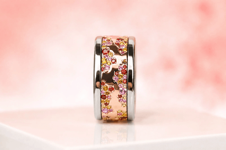 🌅 Addon „Feuille de Rose" aus Silber mit poliertem Roségold, gefasst mit Zirkonia-Steinen