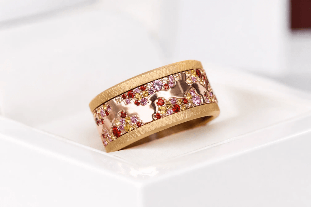 🌅 Addon „Feuille de Rose" aus Silber mit poliertem Roségold, gefasst mit Zirkonia-Steinen