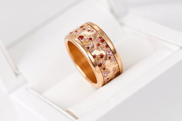 🌅 Addon „Feuille de Rose" aus Silber mit poliertem Roségold, gefasst mit Zirkonia-Steinen