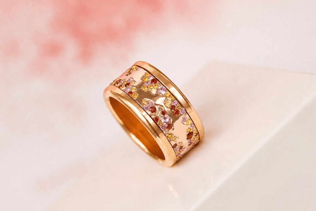 🌅 Addon „Feuille de Rose" aus Silber mit poliertem Roségold, gefasst mit Zirkonia-Steinen