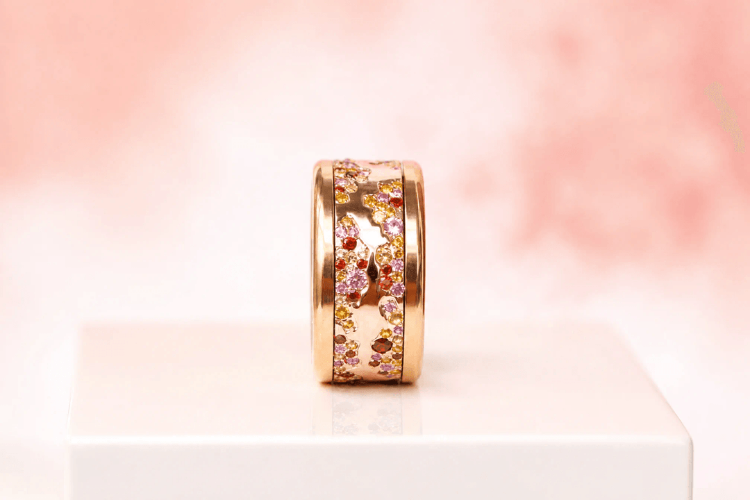 🌅 Addon „Feuille de Rose" aus Silber mit poliertem Roségold, gefasst mit Zirkonia-Steinen