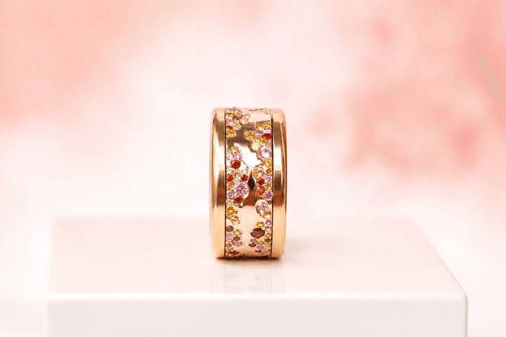 🌅 Addon „Feuille de Rose" aus Silber mit poliertem Roségold, gefasst mit Zirkonia-Steinen