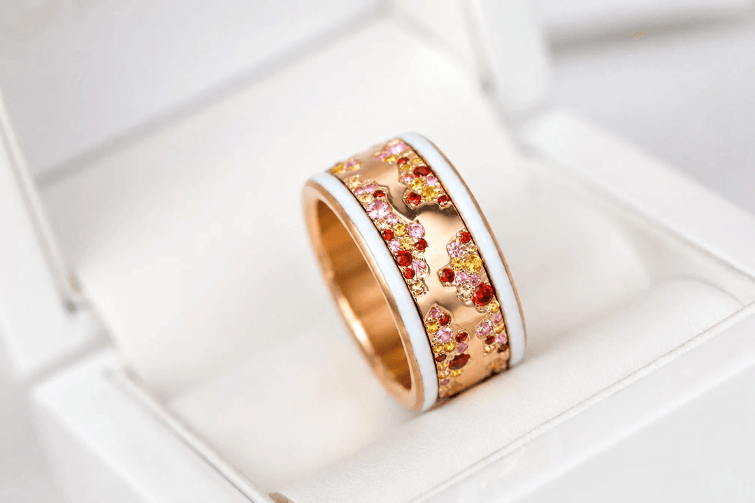 🌅 Addon „Feuille de Rose" aus Silber mit poliertem Roségold, gefasst mit Zirkonia-Steinen