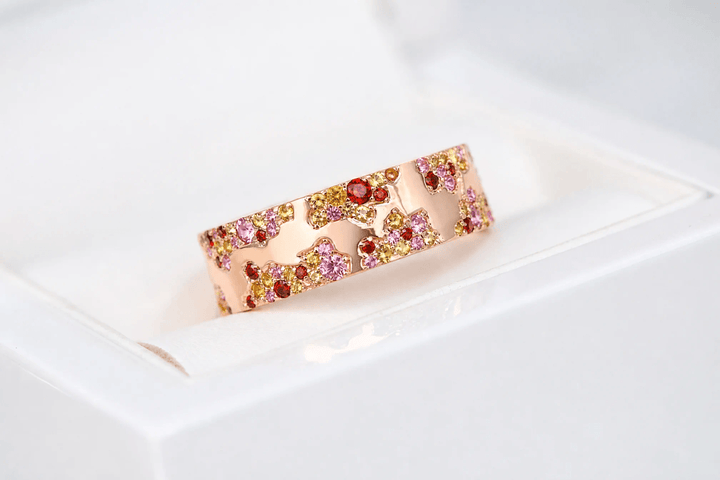 🌅 Addon „Feuille de Rose" aus Silber mit poliertem Roségold, gefasst mit Zirkonia-Steinen