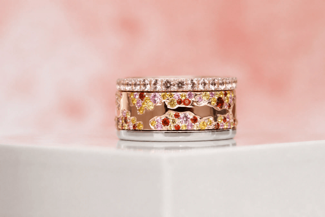 🌅 Addon „Feuille de Rose" aus Silber mit poliertem Roségold, gefasst mit Zirkonia-Steinen