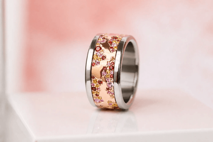 🌅 Addon „Feuille de Rose" aus Silber mit poliertem Roségold, gefasst mit Zirkonia-Steinen