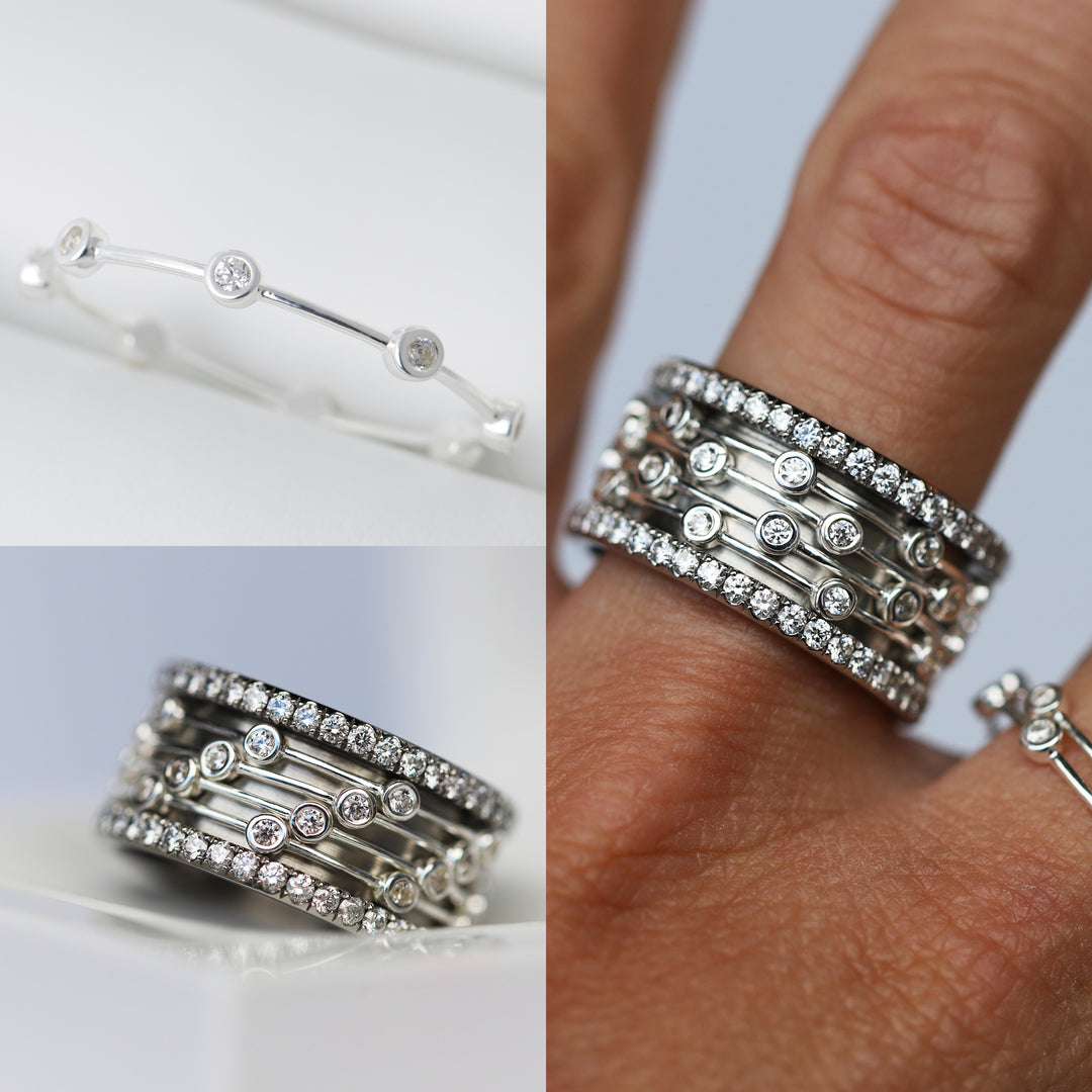 Inner ring in 925 silver "Flying Diamond" polished finish with zircons for interchangeable mood ring