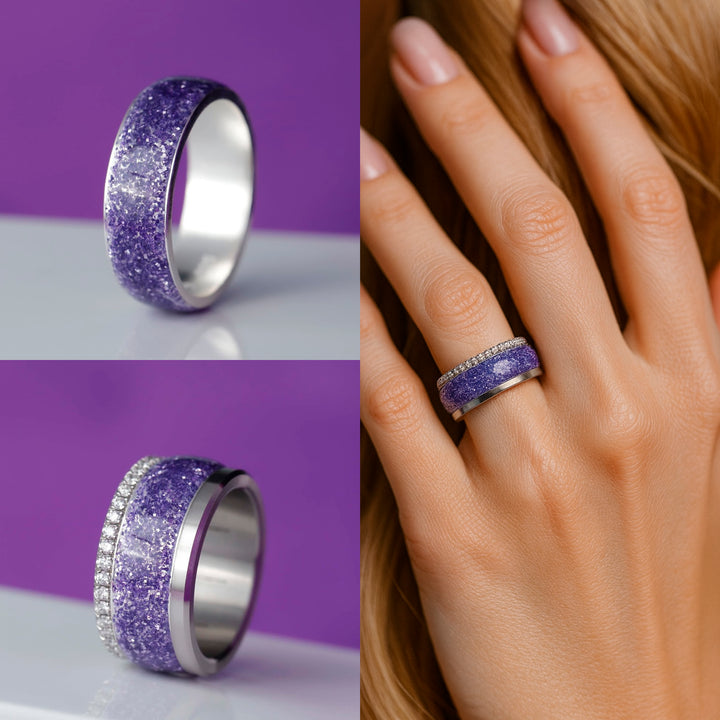 Purple glow  💜💜  2/3 addon in 925 silver with a purple enamel coating - Glitter