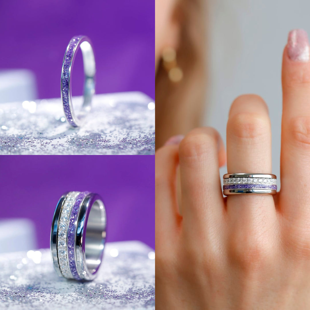Purple glow  💜💜  Medium addon in 925 silver with a purple enamel coating - Glitter