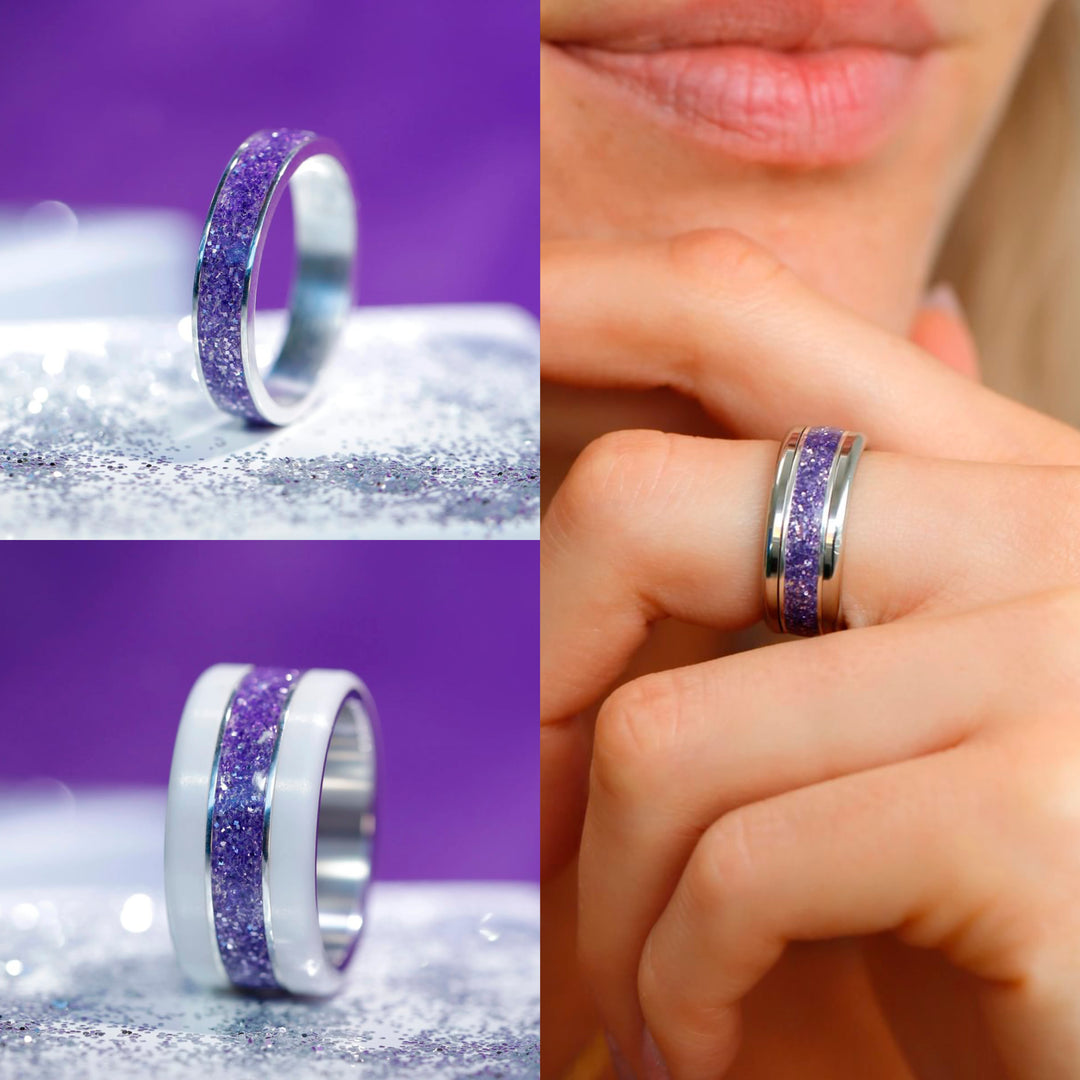 Purple glow  💜💜  2/3 Addon aus 925er Silber mit violetter Emaillebeschichtung - Pailletten