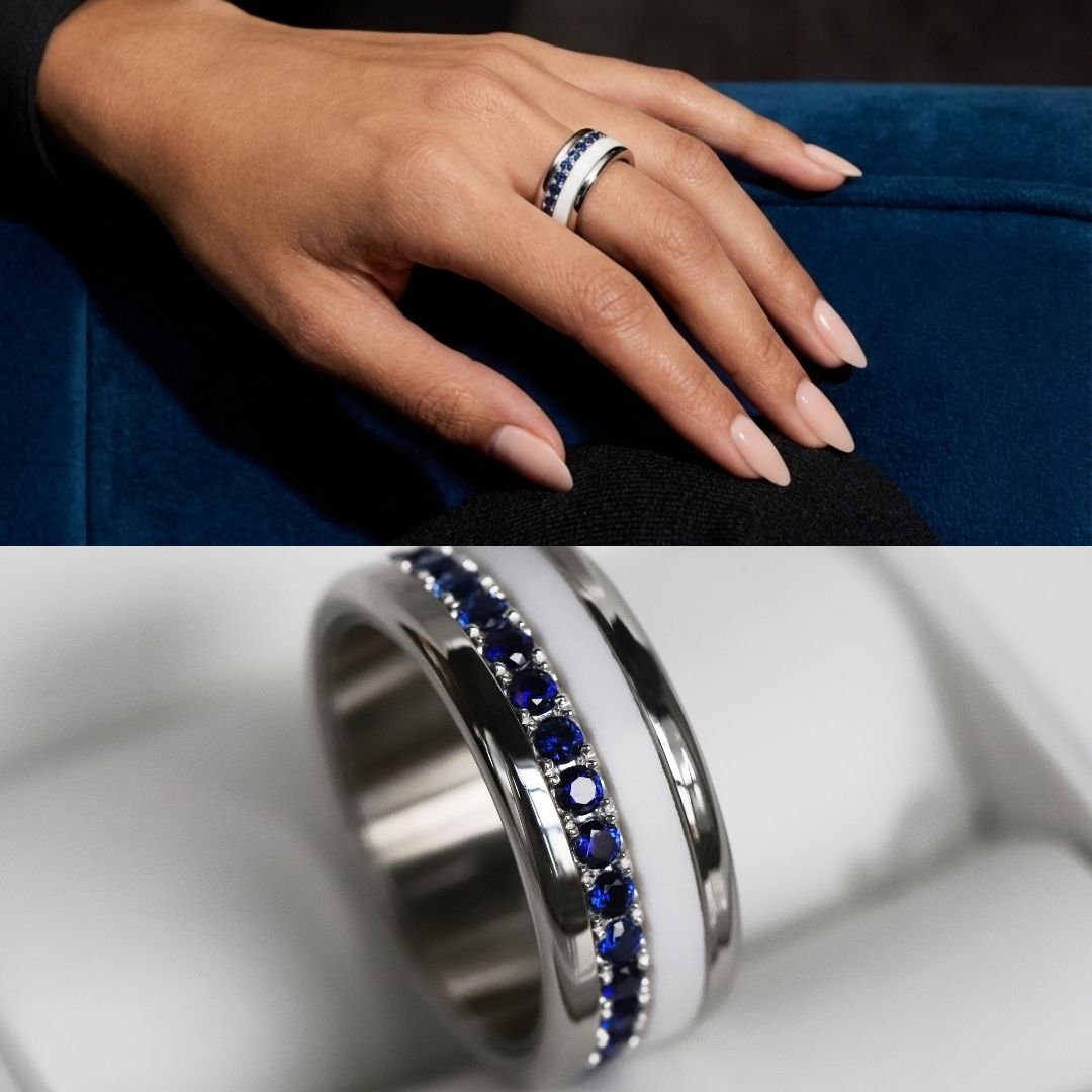 Bague mood en argent 925 et zircons "Écrin royal" avec couleur interchangeable