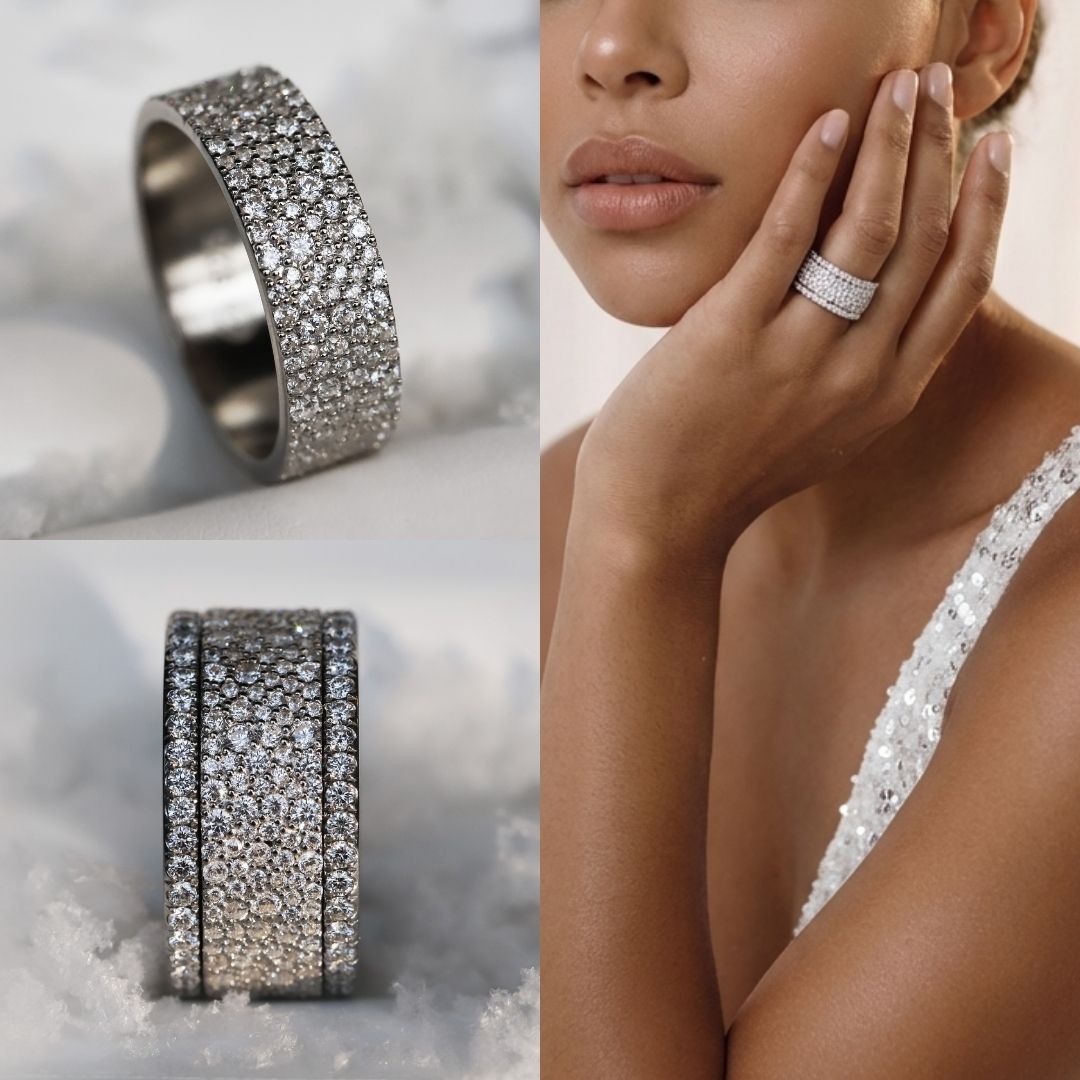 ❄️ Anneau (addon ou deux tiers) en argent Trésor entièrement serti de zircons pour bague mood interchangeable