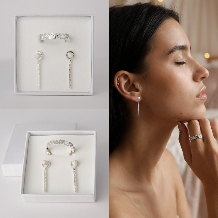 ✨ Coffret Magie de Noël composé d'une bague en argent 925 et une paire de boucle d'oreille interchangeable