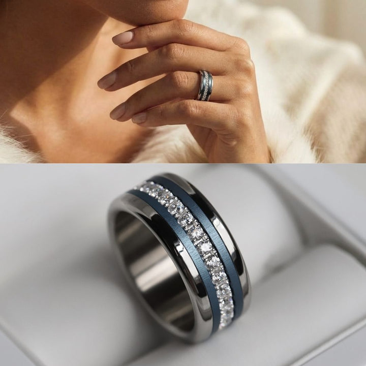 Bague mood en argent 925 et zircons "Douceur d'hiver" avec couleur interchangeable