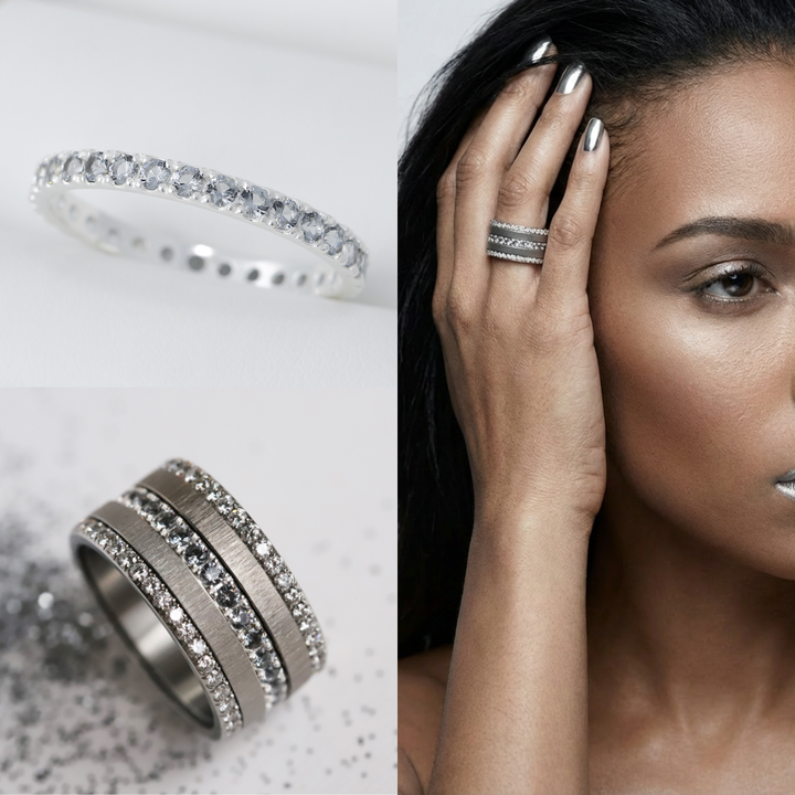 💍 Anneau (addon medium) "Aura Givré" Aura Grey en argent 925 serti de zircons gris