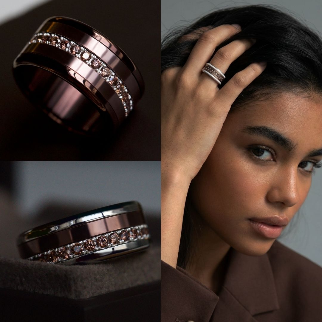 💍 Inner ring (medium addon) "Aura Amber" Aura in 925 silver set with brown zircons