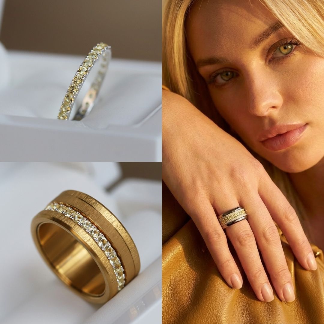 💍 Anneau (addon medium) "Auror" Aura en argent 925 serti de zircons jaunes clairs