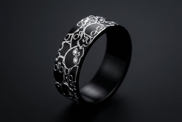💀 Anneau « Calavera » en aluminium serti, couleur et format à choix