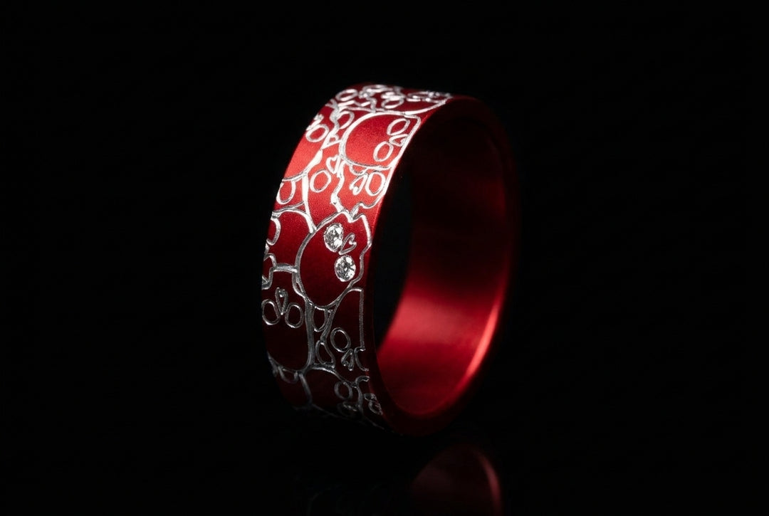 💀 Anneau « Calavera » en aluminium serti, couleur et format à choix