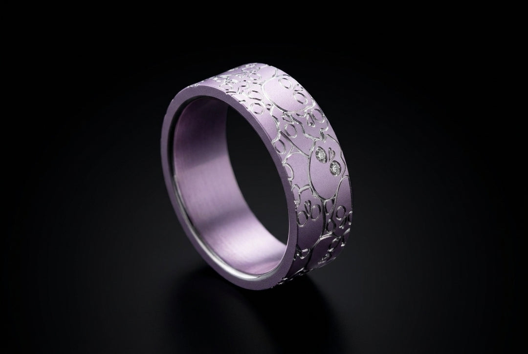 💀 Anneau « Calavera » en aluminium serti, couleur et format à choix