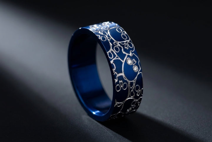 💀 Anneau « Calavera » en aluminium serti, couleur et format à choix