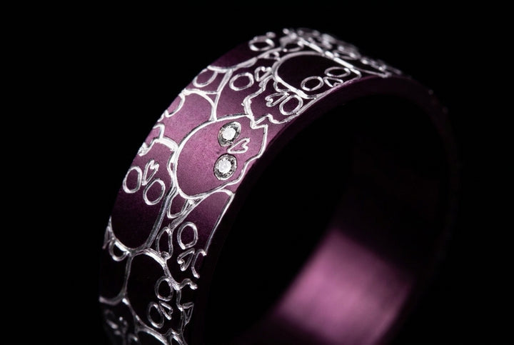 💀 Anneau « Calavera » en aluminium serti, couleur et format à choix