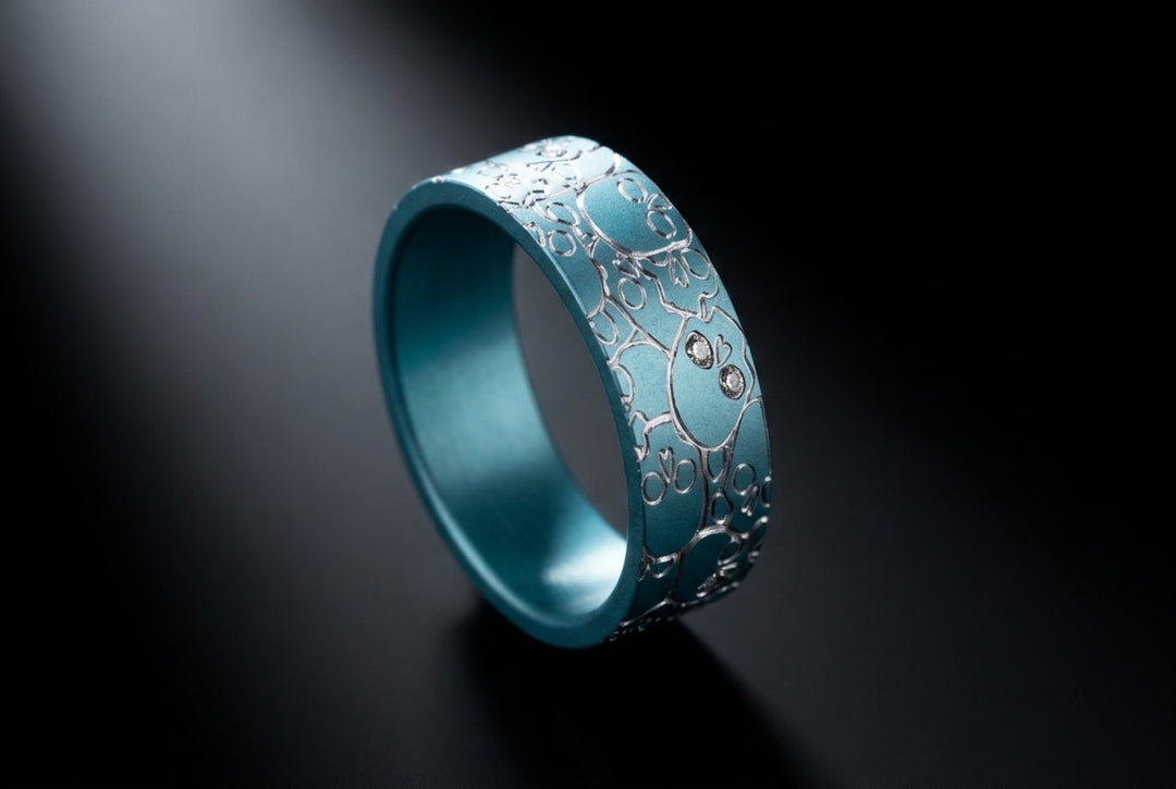 💀 Anneau « Calavera » en aluminium serti, couleur et format à choix