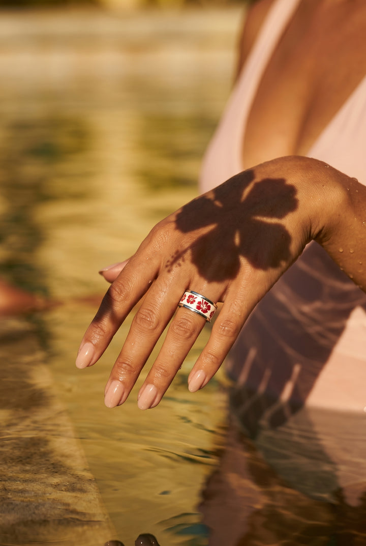 💍 Anneau (addon) "Hibiscus" en argent émaillé