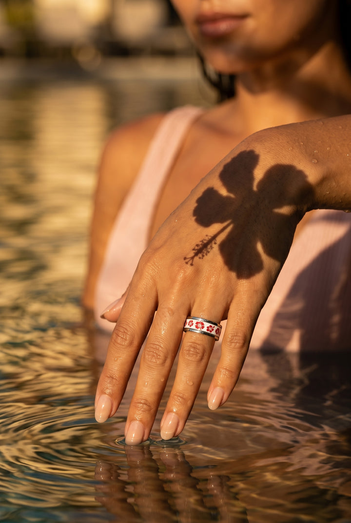 💍 Anneau (deux tiers) "Hibiscus" en argent émaillé