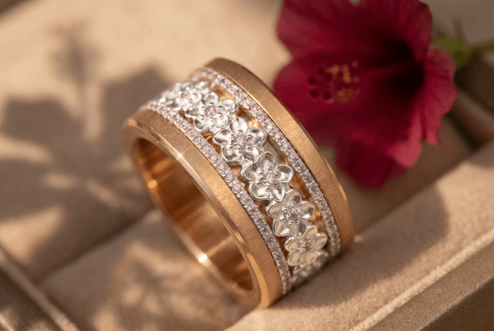💍 Anneau (deux tiers) "Flower" en argent 925 serti de zircons