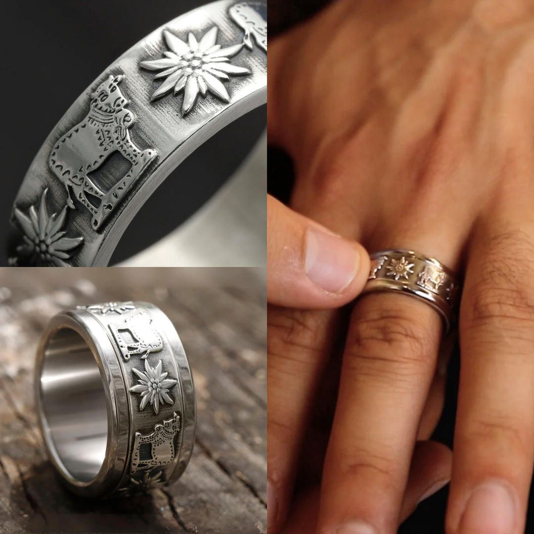 Alpenkühe und Edelweiss mood Ring – Schmuck aus Silber für Herren und Damen